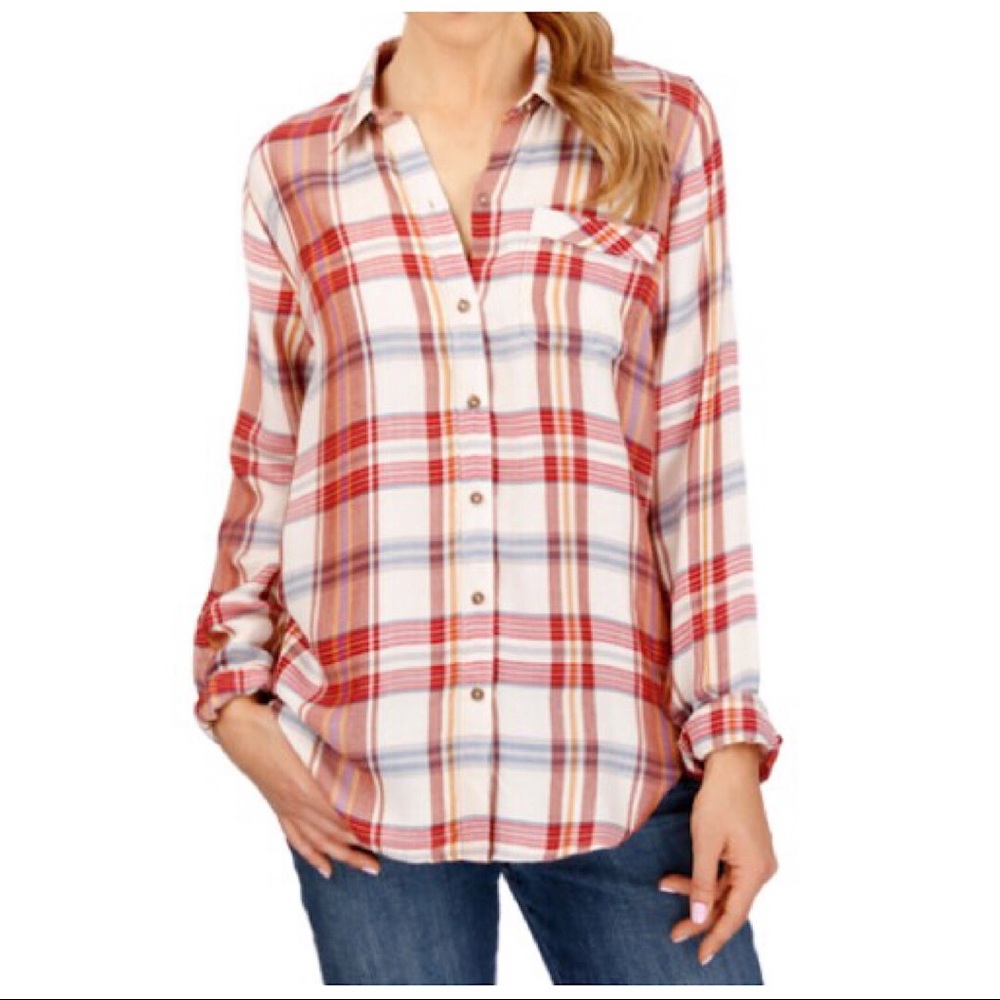 Lucky Brand bungalow plaid button down top
